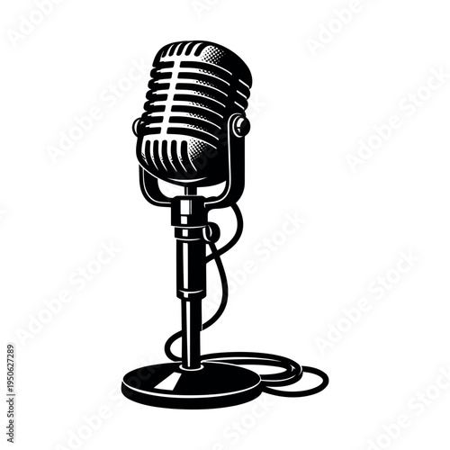 Classic studio microphone rendering a timeless design, representing audio recording and live performance for various media