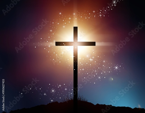 The silhouette of wooden cross, Christian religion