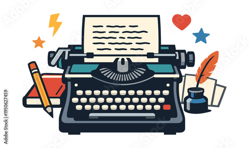 Typewriter with paper, creating text, illustrating storytelling, journalism, education, and literature concepts