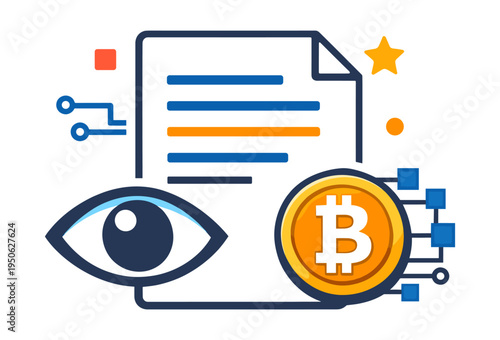 Observing blockchain data, Bitcoin transactions, and digital asset records, illustrating cryptocurrency security and financial technology
