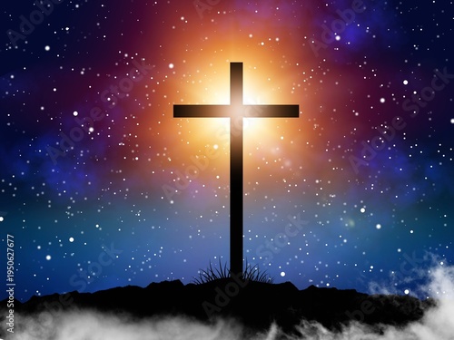 The silhouette of wooden cross, Christian religion