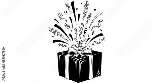 surprise gift box with confetti and ribbons