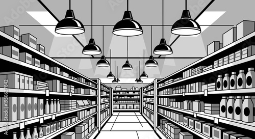 Aisle in a grocery store interior.