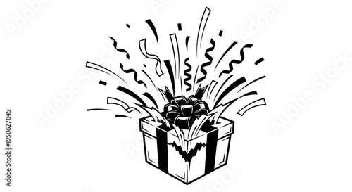 surprise gift box with confetti and ribbons