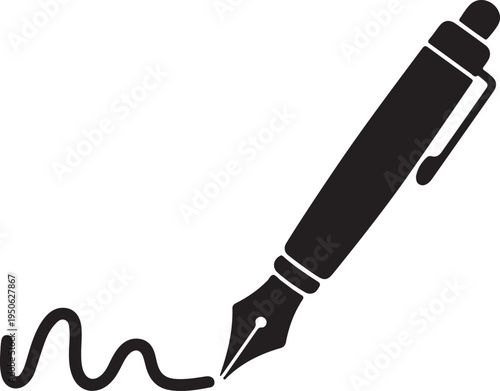 A sleek black fountain pen creating an elegant signature on white paper