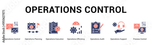 Operations Control  Modern and clean web banner illustration vector featuring thematic icons