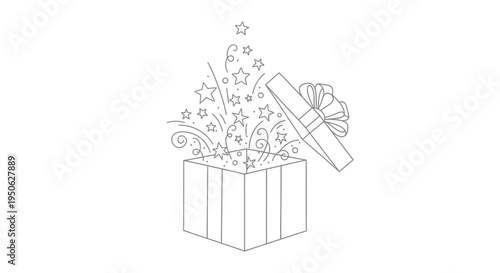 Surprise gift box with stars and confetti