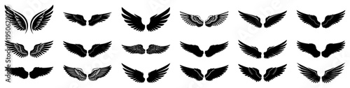 Wings vector icon set Angel and bird wings silhouette collection for tattoo logo and heraldic design