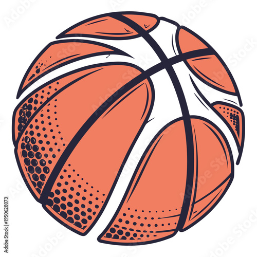 Orange and white basketball with black lines and dots