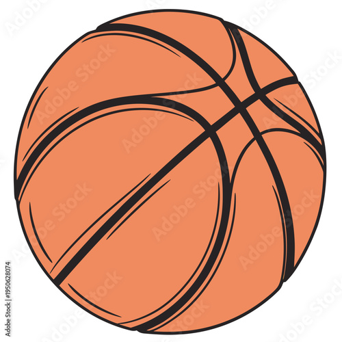 Orange basketball with black lines on a white background sports