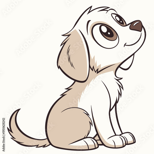 Cartoon of a white and tan puppy sitting on a white background
