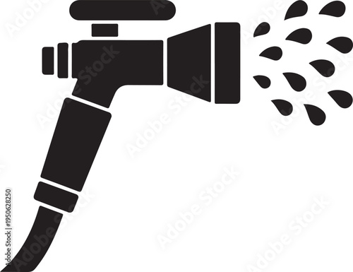 A garden hose nozzle emitting a spray of water droplets in a controlled stream