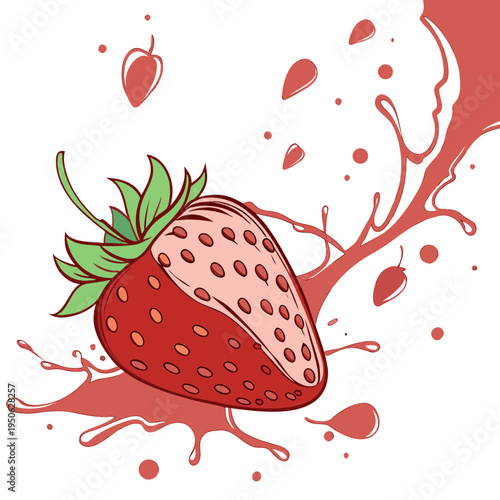 Strawberry with juice splashing out fruit