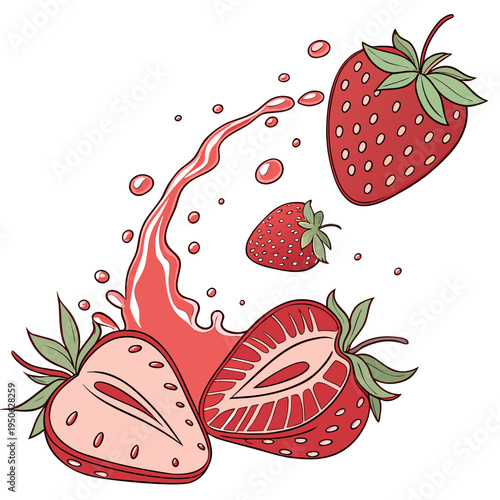 Strawberries with juice splashing fruit