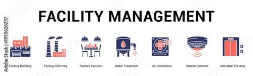 Facility Management  Modern and clean web banner illustration vector featuring thematic icons