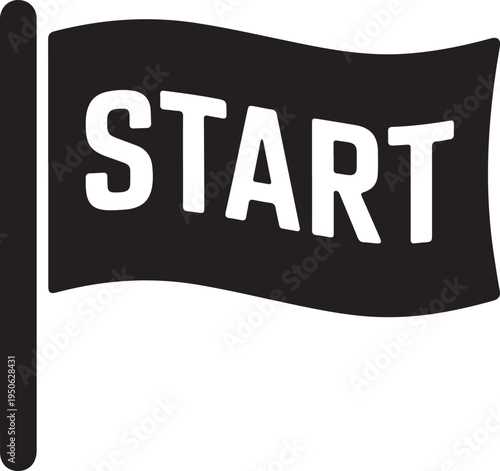 Black flag with white start text indicating the beginning of a process or event