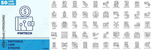 Fintech Line Editable Icons set