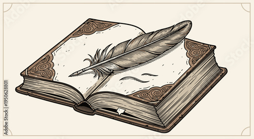 vintage book with feather pen