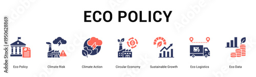 Eco Policy  Modern and clean web banner illustration vector featuring thematic icons
