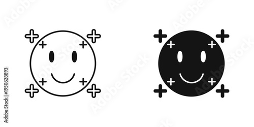 happy and sad smiley face icons minimalist flat design vector illustration
