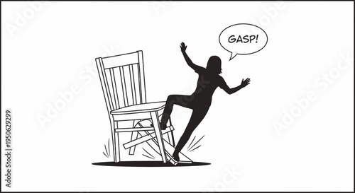 woman falling off chair with surprise expression