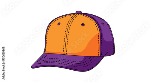 Vibrant orange and purple baseball cap with detailed stitching isolated on white background casual headwear for sun