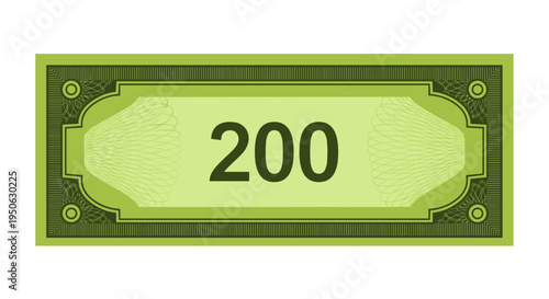 Abstract green paper banknote with '200' number prominently displayed in large font symbolizing financial value wealth