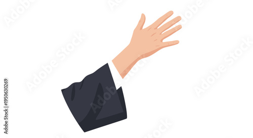 Business professional raising hand for attention or asking question in formal dark suit isolated on white background