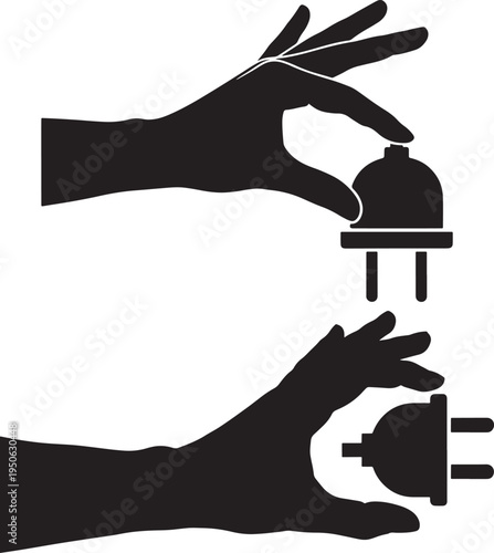 Connecting power plug and socket hands silhouette