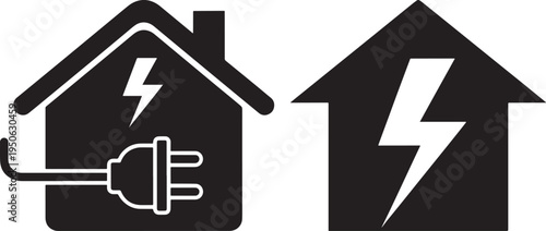 Electric house icon with plug and lightning