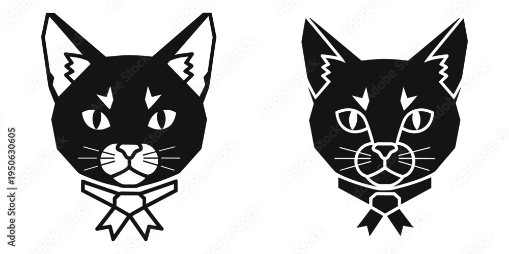 Fototapeta premium black cat with bow tie angry face flat design vector illustration