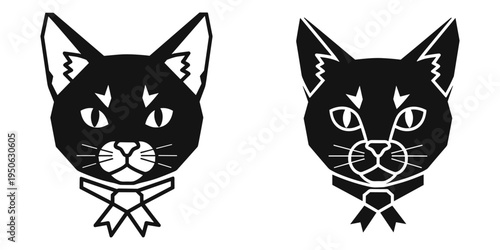black cat with bow tie angry face flat design vector illustration