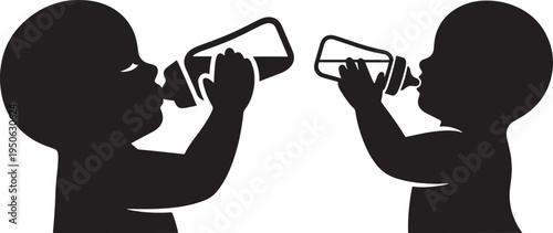 Babies drinking from bottle silhouette