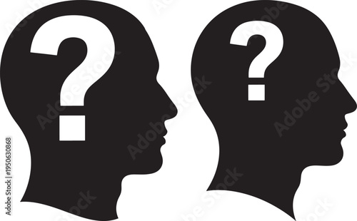 Two heads with question marks