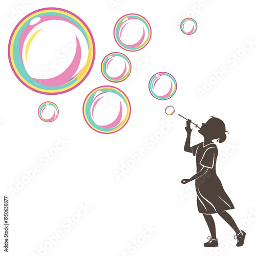 Silhouette of girl blowing bubbles with wand