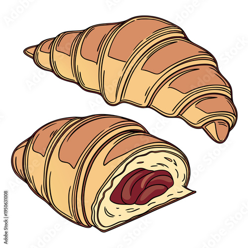 Chocolate filled croissants on white background chocolate croissant pastry bakery breakfast