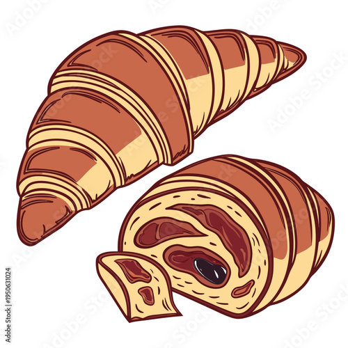 Chocolate filled croissants on white background chocolate croissant pastry bakery breakfast