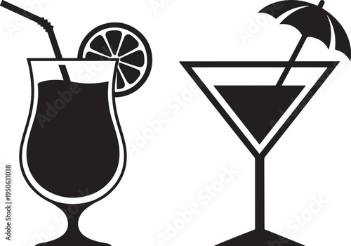 Cocktail drinks with garnish silhouette