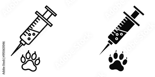 pet vaccination syringe with paw prints flat design vector illustration