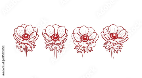 Set of 4 red flower icons vector