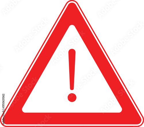 Road Sign Caution: A prominent red triangular road sign alerts drivers to potential hazards, featuring a bold exclamation point at its center, commanding attention and signifying an important warning.