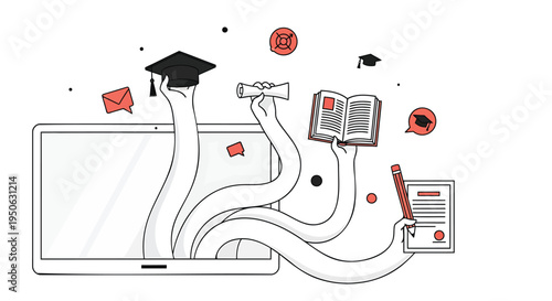 Set of education icons vector, learning symbols, graduation illustrations