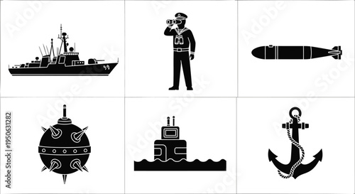 Set of 6 navy icons vector