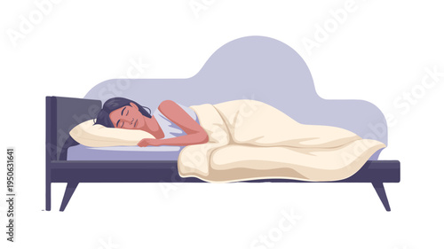 A person sleeping peacefully in bed.