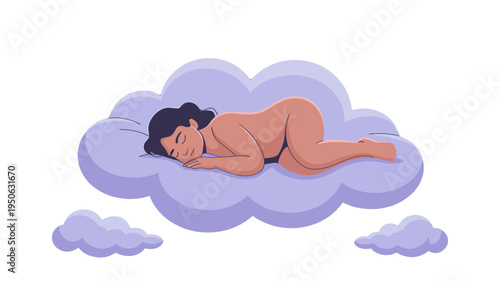 A serene illustration depicting a woman asleep on a cloud, symbolizing dreams and tranquility.