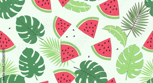 Vibrant tropical fruit and leaf pattern.