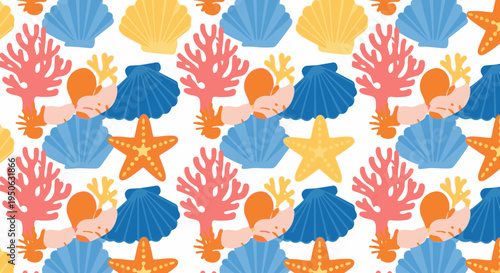 Colorful illustration of ocean sea creatures.