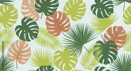 Tropical leaf pattern with green and orange hues.