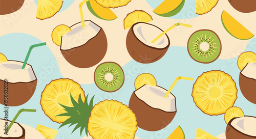 Tropical fruit and coconut summer pattern.