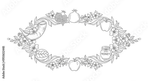 Rosh Hashanah wreath with fruits and honey